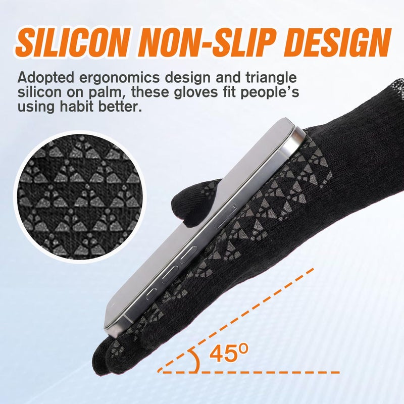 MA COWCF 3 Pairs Winter Gloves for Women Men Touch Screen Elastic Knit Thermal Anti-slip Gloves for Cold Weather(Black) - Image 3