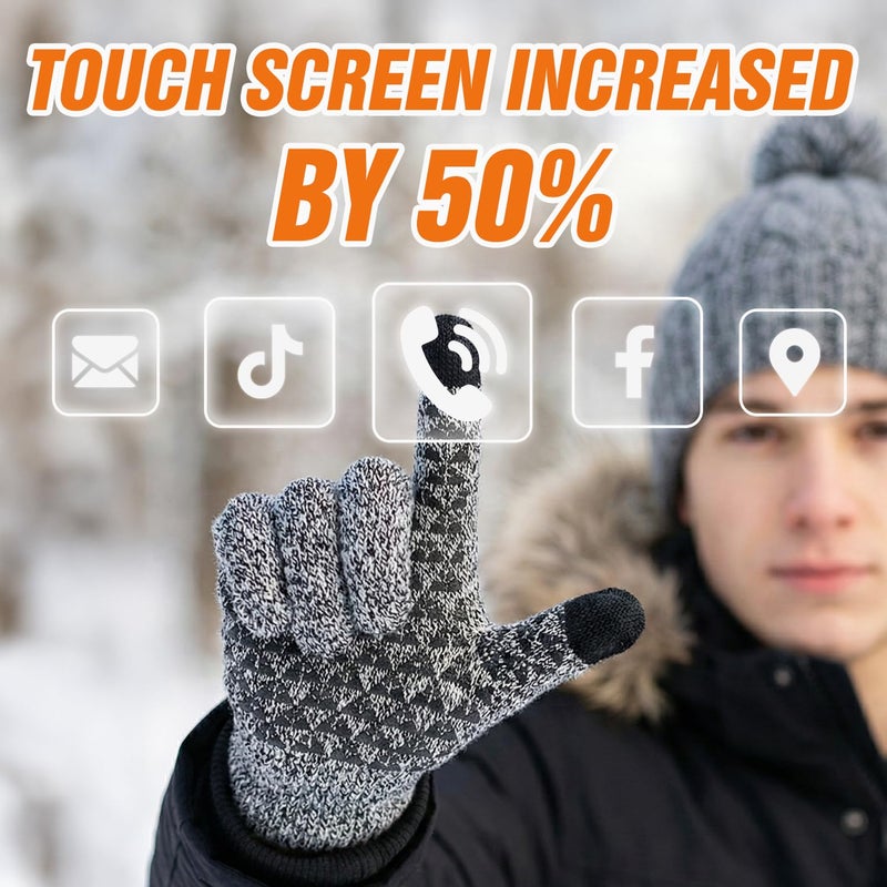 MA COWCF 3 Pairs Winter Gloves for Women Men Touch Screen Elastic Knit Thermal Anti-slip Gloves for Cold Weather(Black) - Image 4