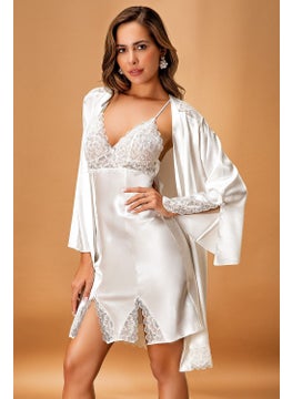 Nurteks 5325 Women's Satin Rope Strap Nightgown Dressing Gown Set-Ecru 