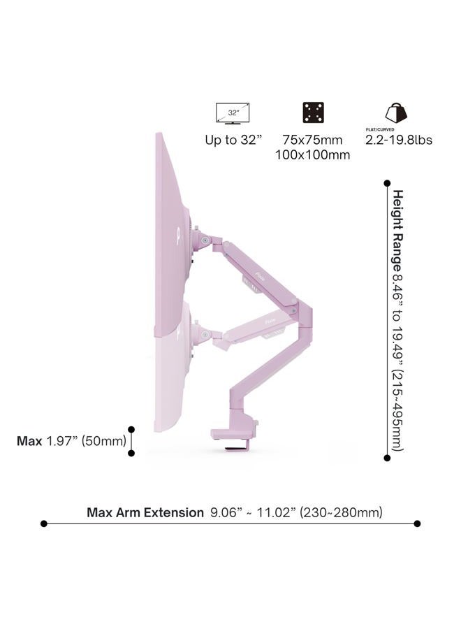 PIXIO PS1S Wave Pink Single Monitor Arm Stand Desk Mount - Fits up to 32 inches Monitors and up to 19.8lbs. VESA Compatibility and Integrated Cable Management - Image 4