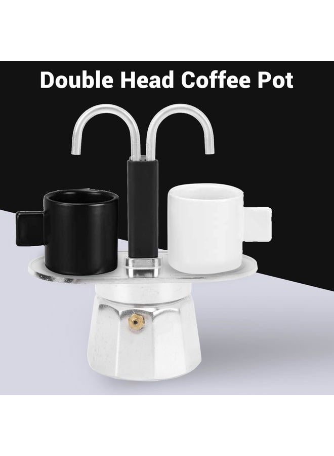 Focket 2 Cup Stovetop Espresso Maker, 100ml Double Head Coffee Pot Classic Italian Coffee Maker Espresso Maker Stovetop, DIY Conduit Coffee Pot for Home Cafe (Decagon Base) - Image 2