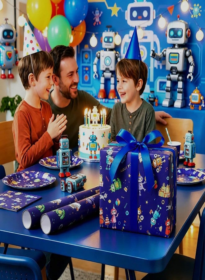 لفة ورق تغليف هدايا بتصميم روبوت من ليوبيلون - 17 بوصة × 16.4 قدم - ورق تغليف هدايا بتصميم روبوت لعيد ميلاد سعيد، لوازم تغليف هدايا روبوتية لحفلات استقبال المولود الجديد وأعياد ميلاد الأطفال - Image 4