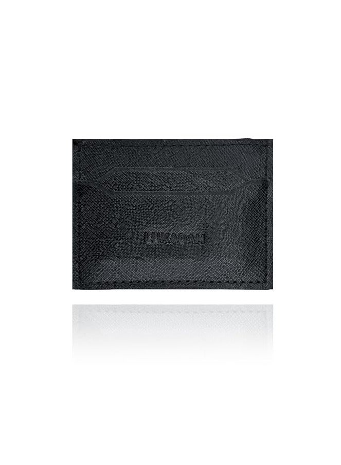 Lukadah Lukadah Luxuriant Handcrafted Genuine Full Grain Animal Hide Real Leather Cash & Cards Holder (Smooth Black - Version 2) - Image 1