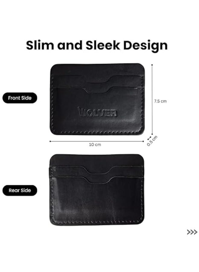 Lukadah Lukadah Luxuriant Handcrafted Genuine Full Grain Animal Hide Real Leather Cash & Cards Holder (Smooth Black - Version 2) - Image 3