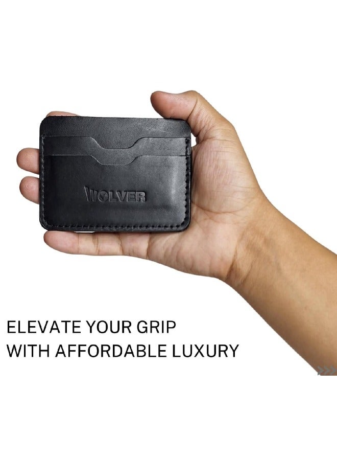 Lukadah Lukadah Luxuriant Handcrafted Genuine Full Grain Animal Hide Real Leather Cash & Cards Holder (Smooth Black - Version 2) - Image 4