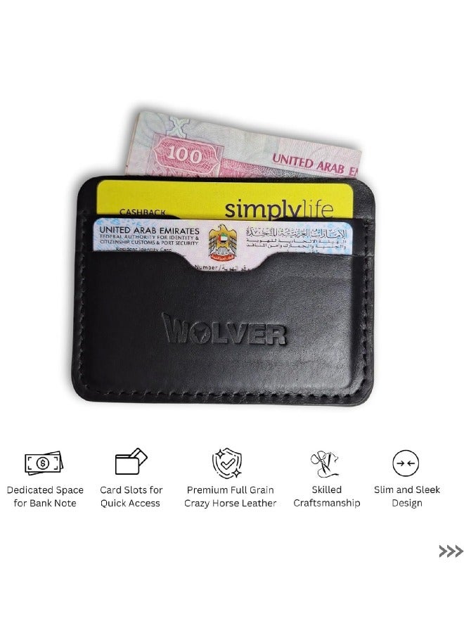 Lukadah Lukadah Luxuriant Handcrafted Genuine Full Grain Animal Hide Real Leather Cash & Cards Holder (Smooth Black - Version 2) - Image 5