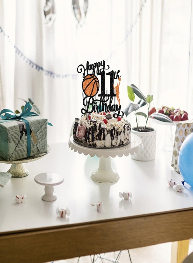 Rsstarxi 1 Pack Happy 11th Birthday Cake Topper Black Glitter Basketball Sports Cake Pick Cheers to 11 Years Cake Decorations for Basketball Theme Birthday Party Supplies - Image 3