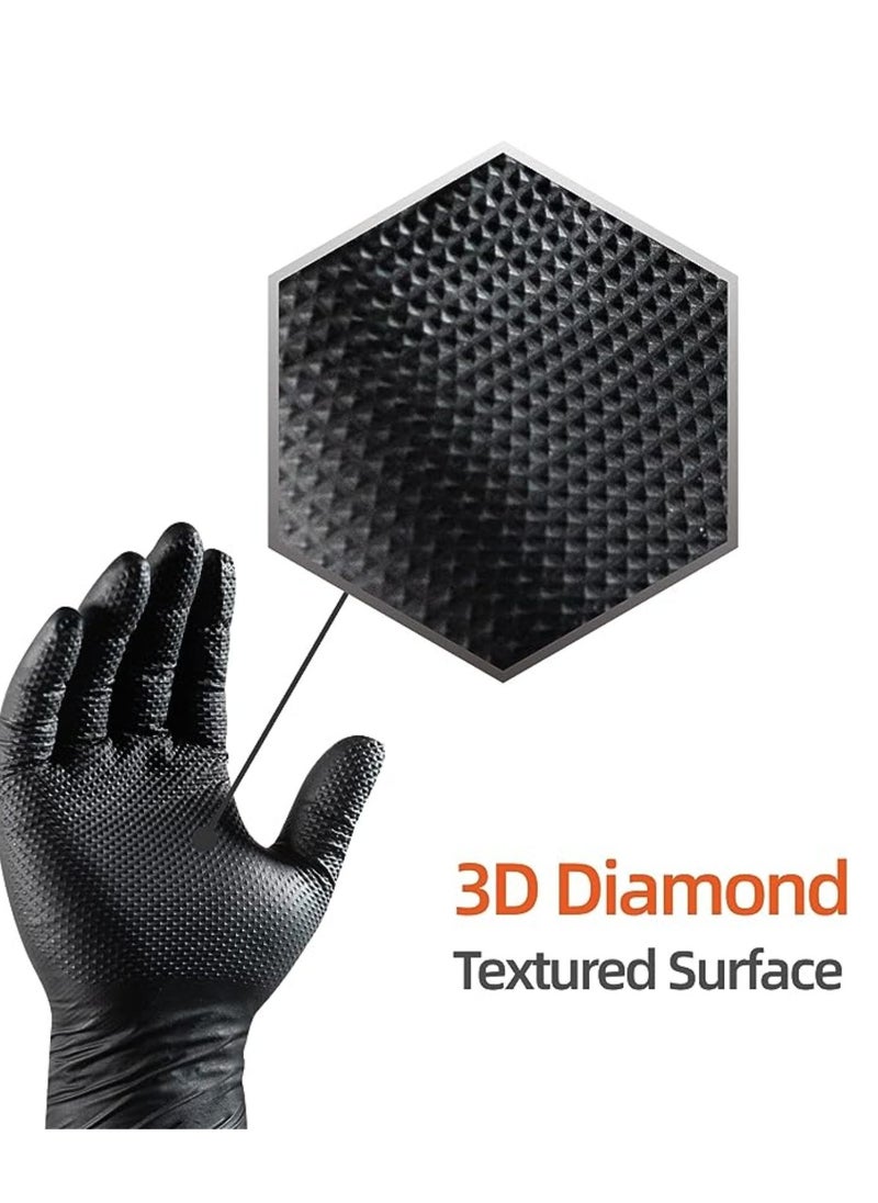 Zalcoon Black Nitrile Gloves,Industrial Disposable Gloves Latex free, Powder Free,Mechanic Gloves,Diamond Texture  - Image 3