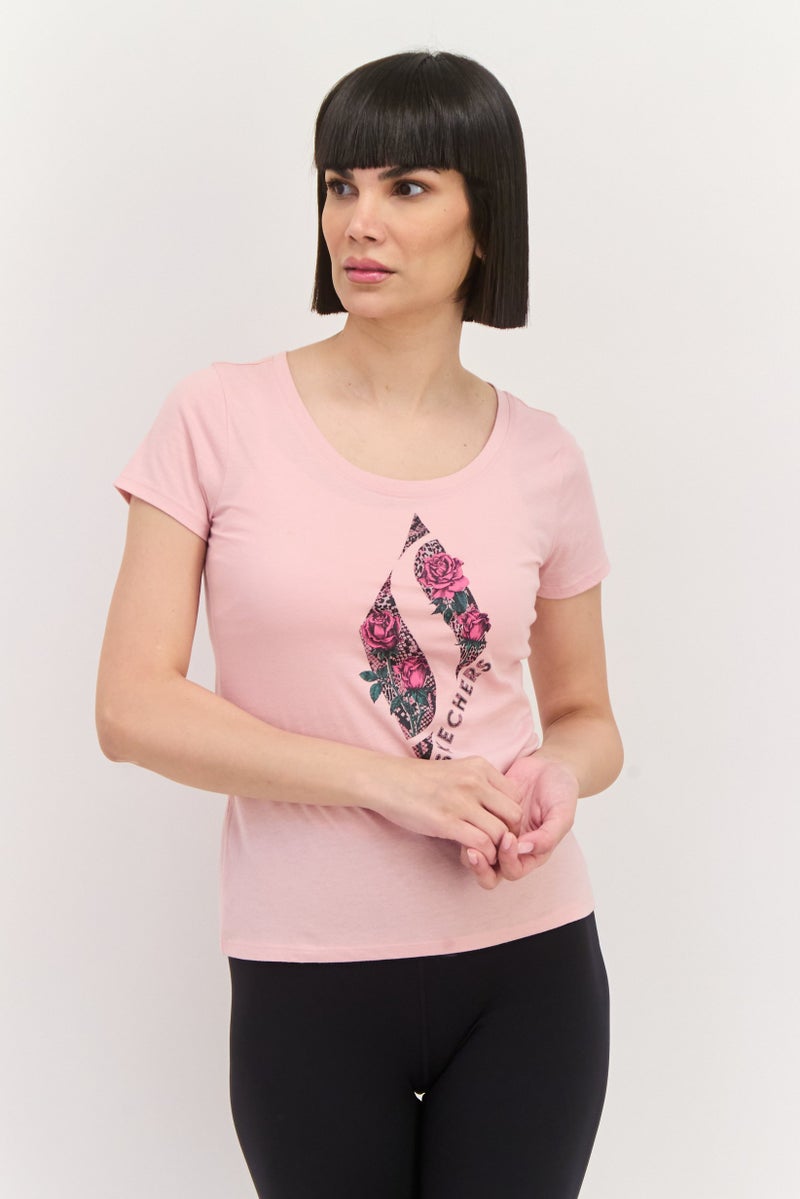 SKECHERS Women Sportswear Fit Short Sleeve Outdoor T-Shirt, Pink  - Image 1