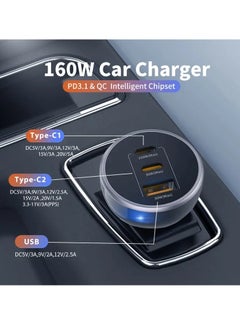 ProOne ProOne PCG29 160W Car Charger | 1 USB-A & 2 USB-C Ports | Fast Charging for Laptops, Smartphones, Tablets | 100W & 30W Output | LED Indicator | Compact & Lightweight | Black  - Image 3