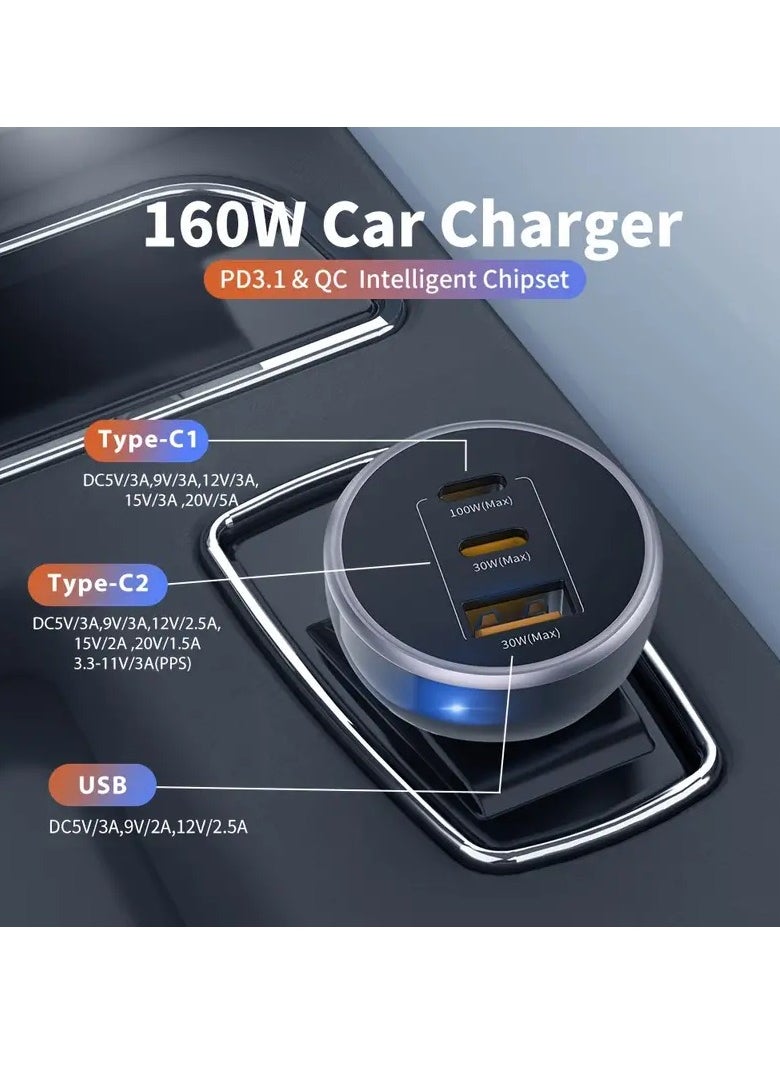 ProOne ProOne PCG29 160W Car Charger | 1 USB-A & 2 USB-C Ports | Fast Charging for Laptops, Smartphones, Tablets | 100W & 30W Output | LED Indicator | Compact & Lightweight | Black  - Image 3