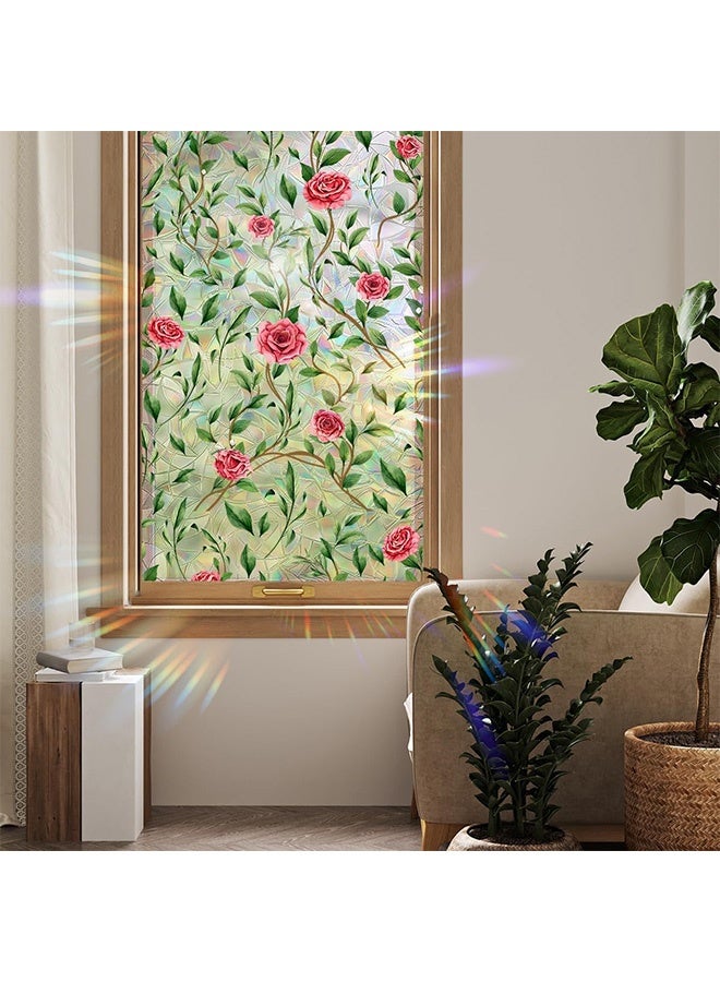 Peachjoy Window Privacy Film, Decorative Rose Floral Frosted Window Film, Double Sided Static Glass Window Clings, 45 x 100cm - Image 1