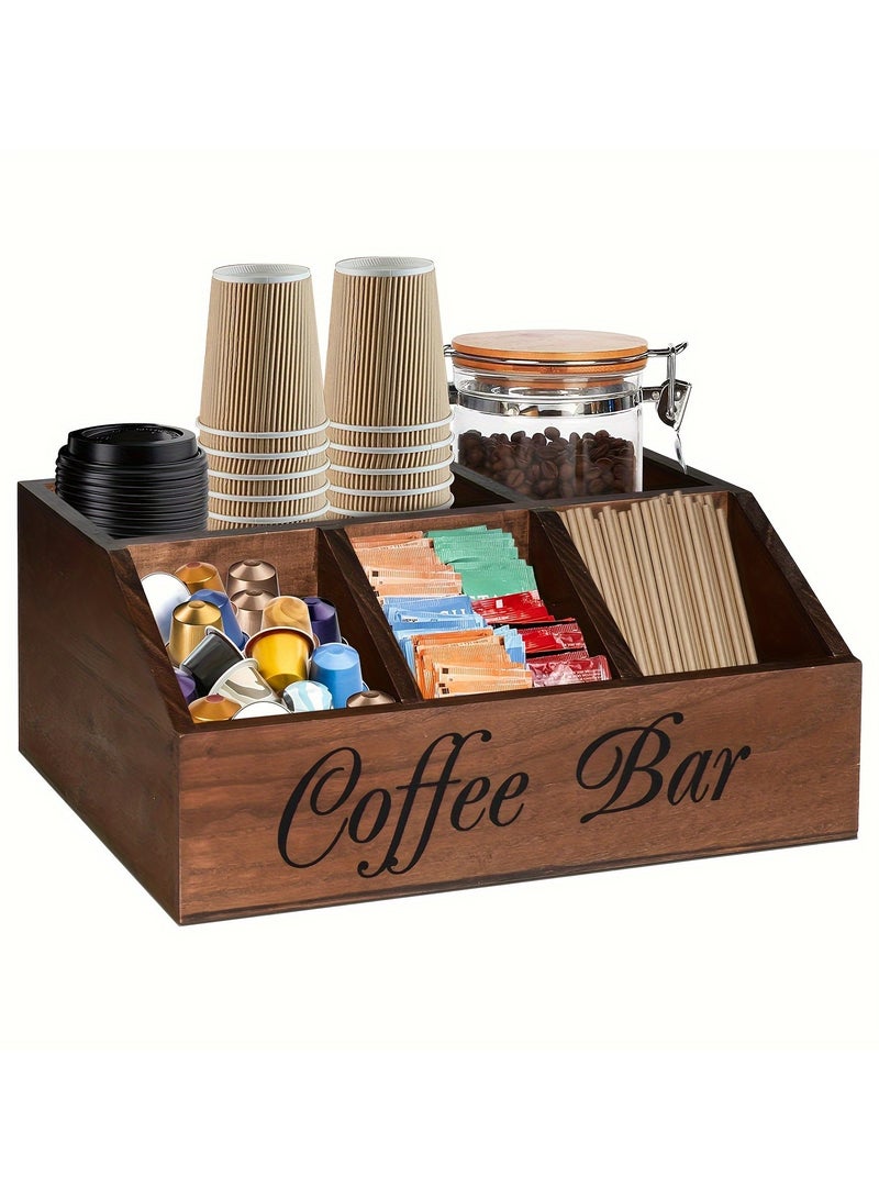 XiuWoo Rustic Wooden Coffee Station Organizer for Countertop  Multipurpose Brown Coffee Pod Holder Storage Basket,Ideal for Coffee Bar Decor and Accessories, Coffee Station Accessories - Image 1