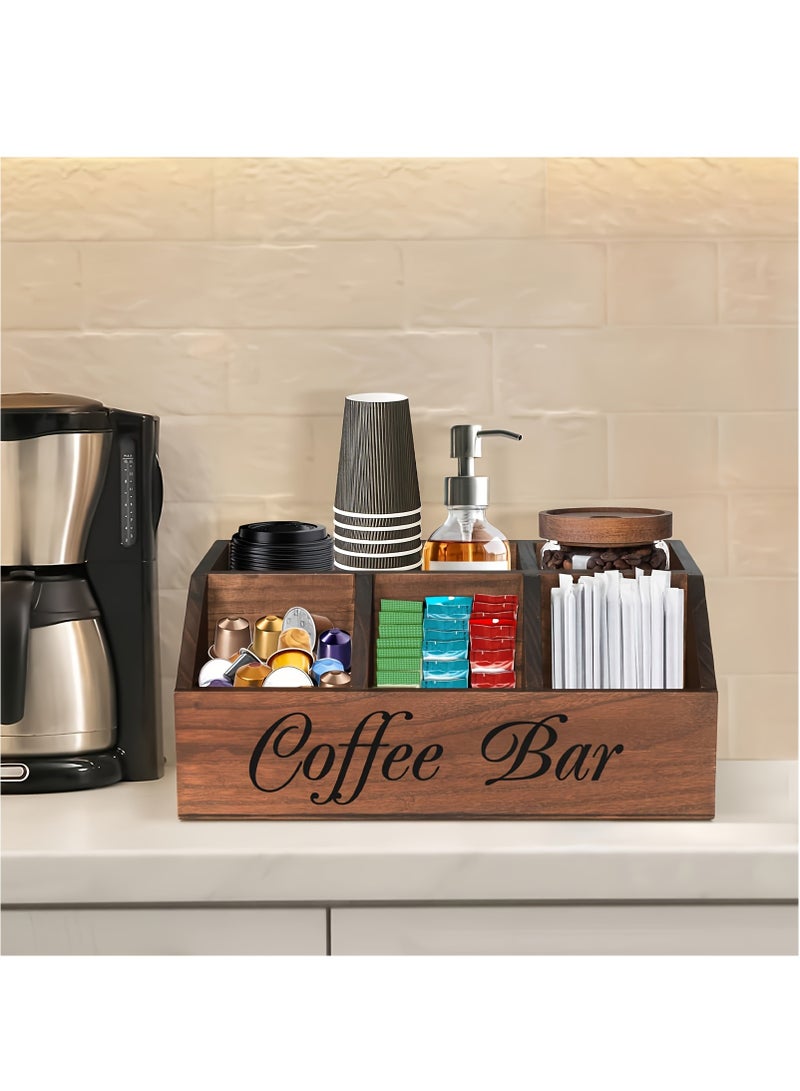 XiuWoo Rustic Wooden Coffee Station Organizer for Countertop  Multipurpose Brown Coffee Pod Holder Storage Basket,Ideal for Coffee Bar Decor and Accessories, Coffee Station Accessories - Image 2