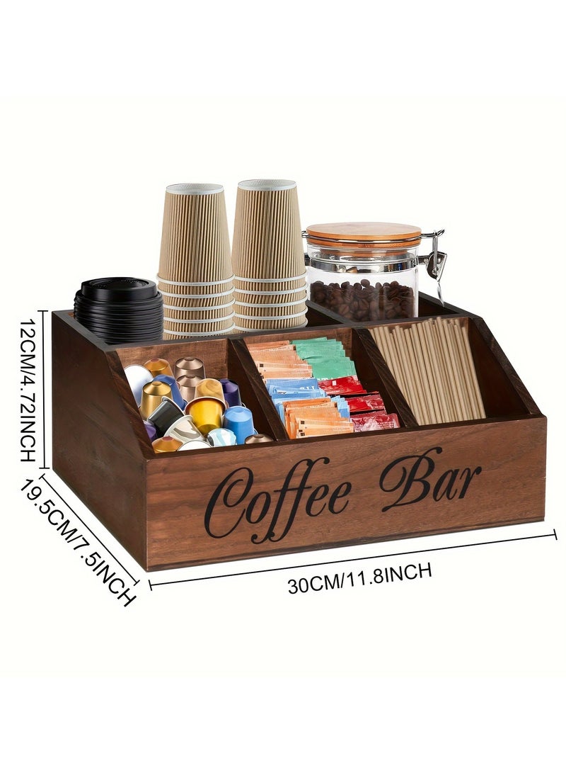 XiuWoo Rustic Wooden Coffee Station Organizer for Countertop  Multipurpose Brown Coffee Pod Holder Storage Basket,Ideal for Coffee Bar Decor and Accessories, Coffee Station Accessories - Image 3