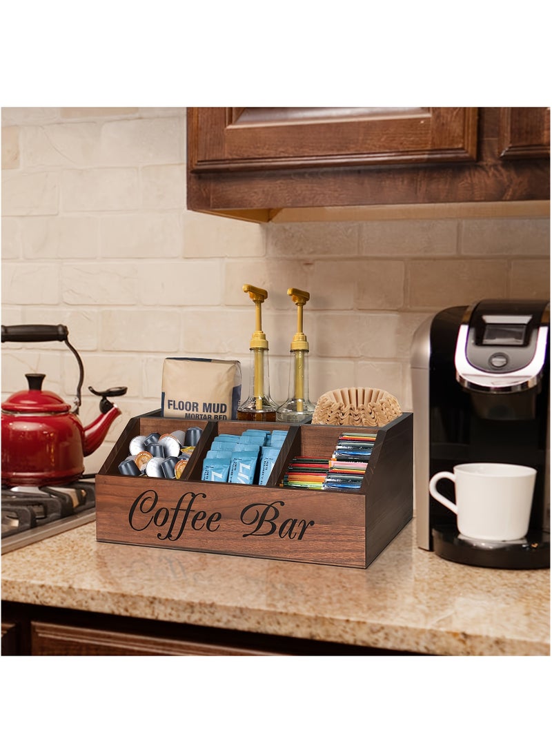 XiuWoo Rustic Wooden Coffee Station Organizer for Countertop  Multipurpose Brown Coffee Pod Holder Storage Basket,Ideal for Coffee Bar Decor and Accessories, Coffee Station Accessories - Image 4