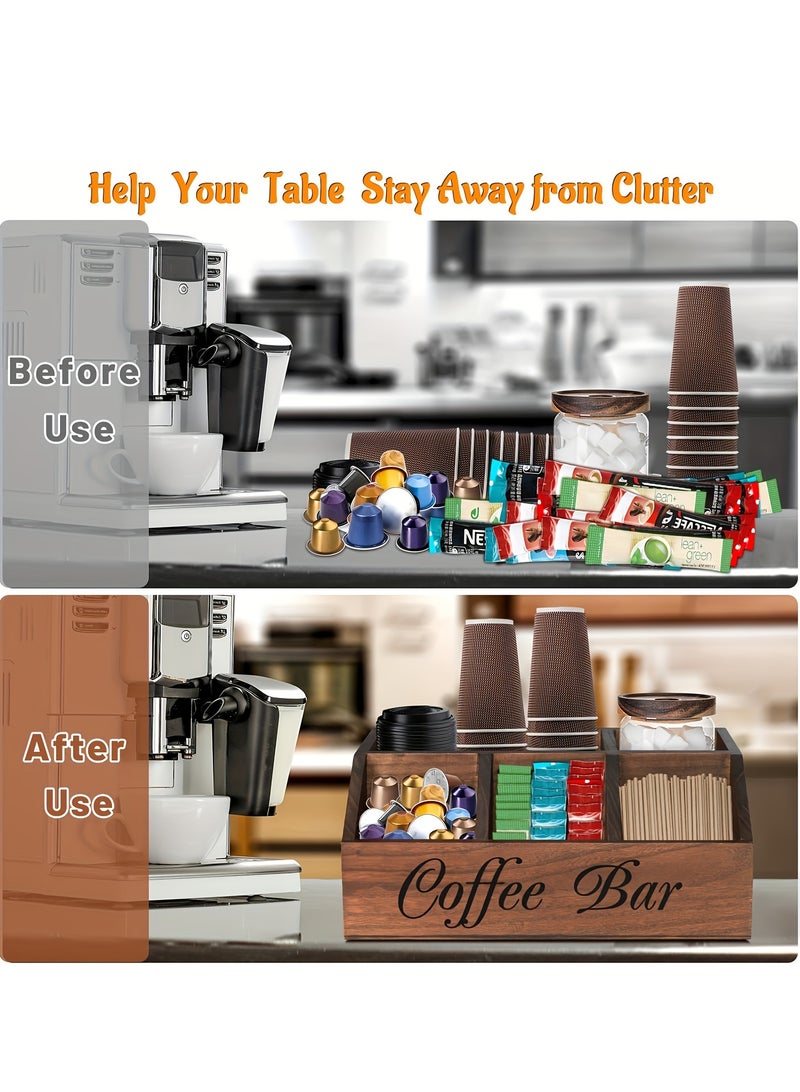 XiuWoo Rustic Wooden Coffee Station Organizer for Countertop  Multipurpose Brown Coffee Pod Holder Storage Basket,Ideal for Coffee Bar Decor and Accessories, Coffee Station Accessories - Image 5