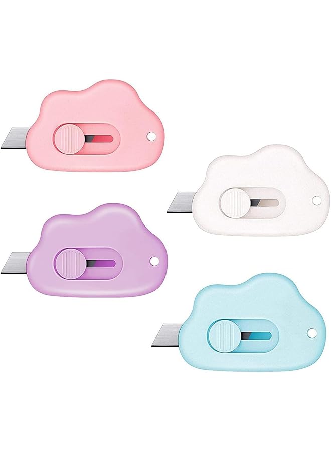 erorex 4 Pack Retractable Letter Opener Box Cutter Mini Cloud Design Adorable Cloud Tiny Paper Opener For Key Chain Pocket Bag Package Envelope Mail Letter Box Paper Diy Projects - Image 1