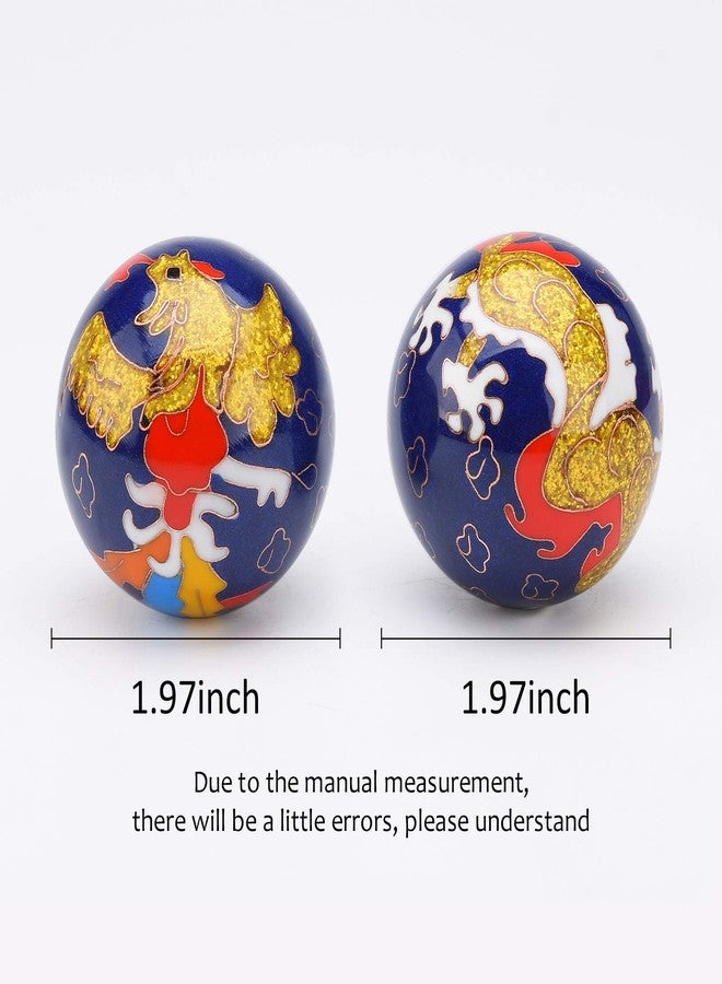 BRABUD 1.97'' Baoding Balls Hand Exercise Stress Balls with Chimes Dragon&Phoenix Pattern Blue Balls with Box Parents Gift TQZDBS80 - Image 2