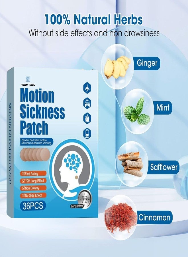 RIOMTRIC Motion Sickness Relief Patches, 36 Count Portable Behind Ear Nursing Nausea Non Drowsy for Travel Cruise Essentials Airplanes Cars Bus or Train, Fast Acting & 72 Hours Long Last - Image 2