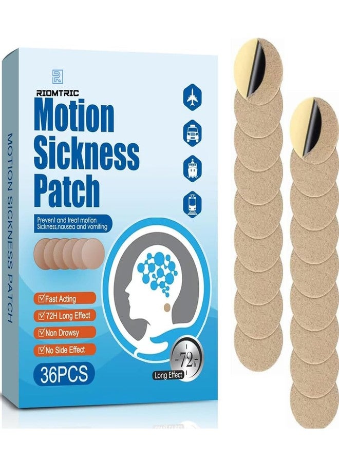 RIOMTRIC Motion Sickness Relief Patches, 36 Count Portable Behind Ear Nursing Nausea Non Drowsy for Travel Cruise Essentials Airplanes Cars Bus or Train, Fast Acting & 72 Hours Long Last - Image 1