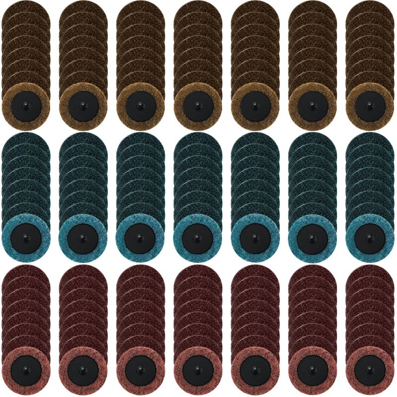 Macarrie أقراص تكييف السطح 150 قطعة بحجم 2 بوصة حبيبات صنفرة متوسطة أقراص صنفرة سريعة التغيير ملحقات مطحنة القالب لتجريد السطح وطحنه وتلميعه وإنهاء البور - Image 1