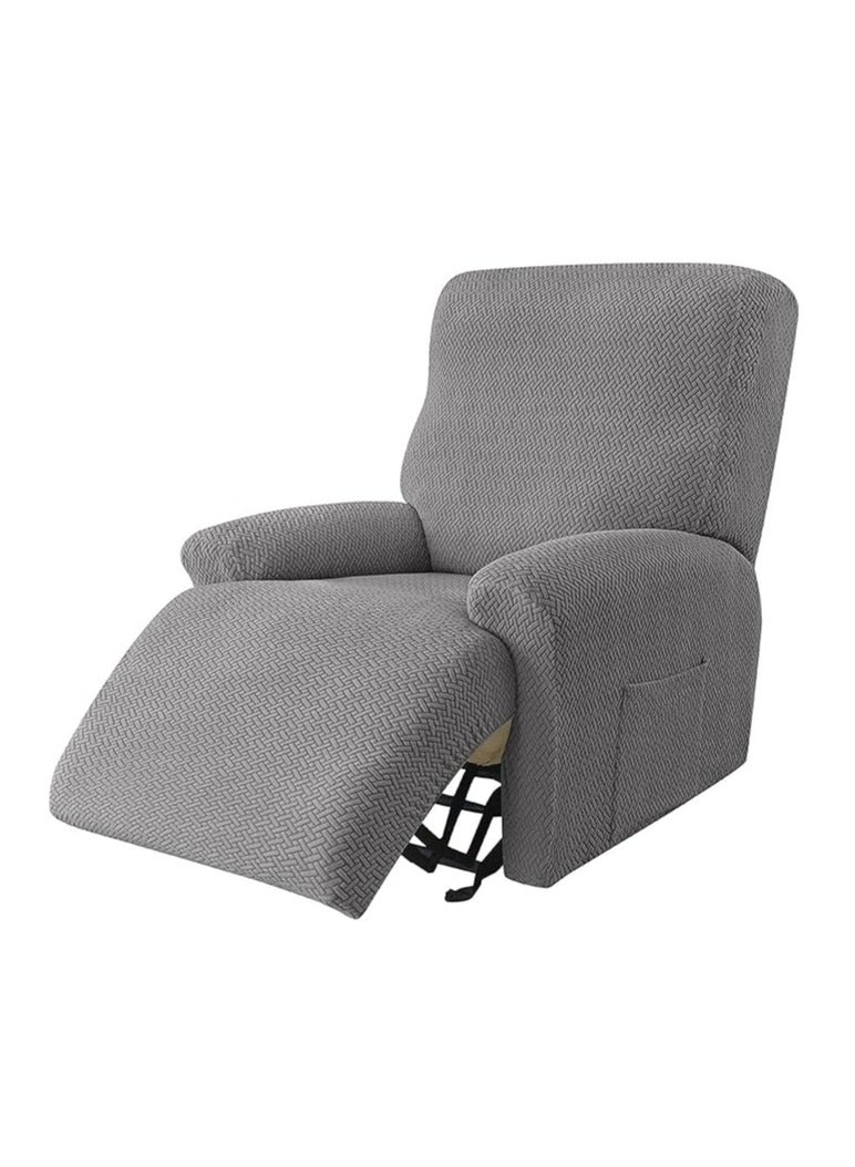 عام غطاء أريكة طويل قابل للتمدد من 4 قطع، غطاء لشازلونج، واقي أريكة بمقعد واحد، واقٍ ناعم للأثاث مع غطاء كرسي مرن بنقشة جاكار (اللون: رمادي متوسط). - Image 1