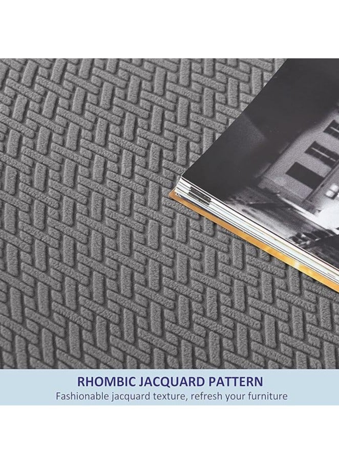 عام غطاء أريكة طويل قابل للتمدد من 4 قطع، غطاء لشازلونج، واقي أريكة بمقعد واحد، واقٍ ناعم للأثاث مع غطاء كرسي مرن بنقشة جاكار (اللون: رمادي متوسط). - Image 2