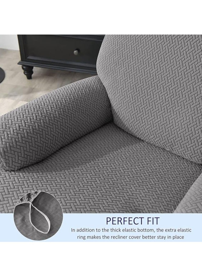 عام غطاء أريكة طويل قابل للتمدد من 4 قطع، غطاء لشازلونج، واقي أريكة بمقعد واحد، واقٍ ناعم للأثاث مع غطاء كرسي مرن بنقشة جاكار (اللون: رمادي متوسط). - Image 3