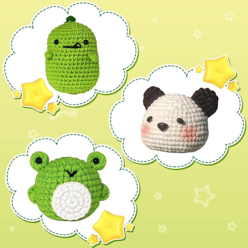 ArtBee طقم كروشيه ArtBee للمبتدئين 3 قطع طقم كروشيه حيوانات افعلها بنفسك ديناصور ضفدع باندا لطيف لوازم كروشيه للبالغين تشمل تعليمات خطوة بخطوة ودروس فيديو - Image 3