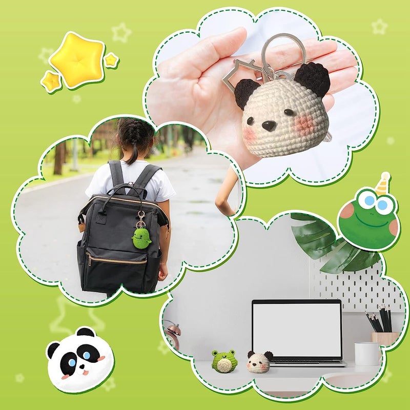 ArtBee طقم كروشيه ArtBee للمبتدئين 3 قطع طقم كروشيه حيوانات افعلها بنفسك ديناصور ضفدع باندا لطيف لوازم كروشيه للبالغين تشمل تعليمات خطوة بخطوة ودروس فيديو - Image 4