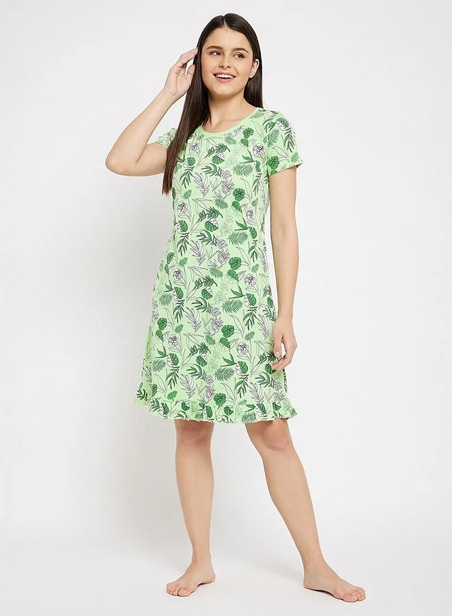 كلوفيا Clovia Tropical Print Short Night Dress in Mint Green - Cotton Rich