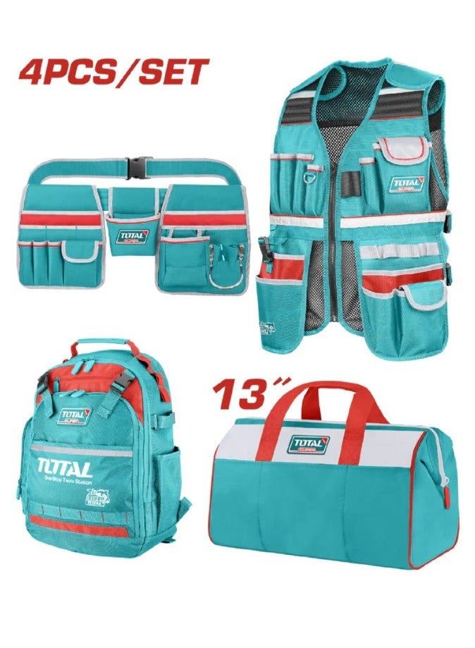 TOTAL Total 4-Piece Tool Bag Set with Backpack, Tool Case, Belt & Vest - Heavy-Duty, Adjustable, Multi-Purpose Storage for Tools and Accessories  - Image 1