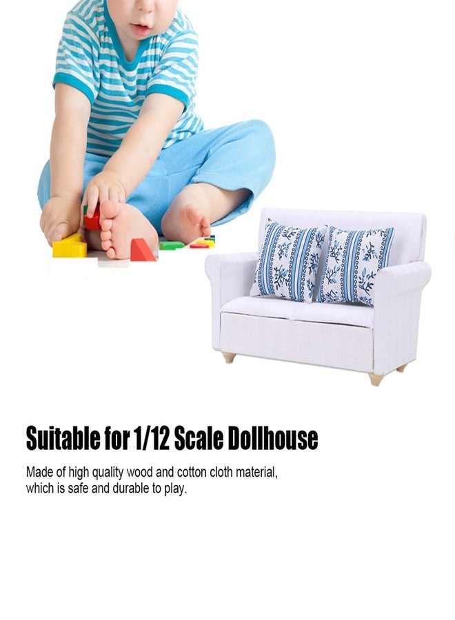 ناروت أثاث بيت الدمية على مقياس 1/12 لأريكة مصغرة - مجموعة أريكة مصغرة خشبية مع وسائد لغرفة معيشة بيت الدمية وإكسسوارات ديكور غرفة النوم (أريكة بمقعدين مع وسائد) - Image 2