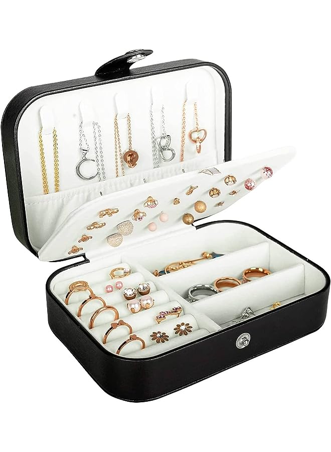 vesus Jewelry Box, PU Leather Small Jewelry Organizer for Women Girls, Small Jewelry Organizer Boxes Storage Holder Boxes for Stud Earrings, Rings, Necklaces, Bracelets (Black) - Image 1