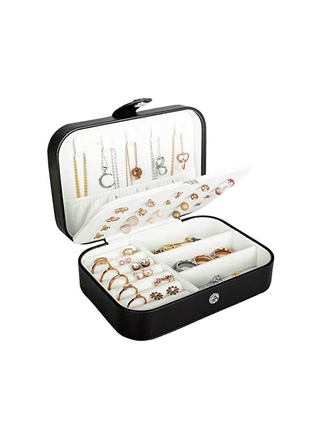 vesus Jewelry Box, PU Leather Small Jewelry Organizer for Women Girls, Small Jewelry Organizer Boxes Storage Holder Boxes for Stud Earrings, Rings, Necklaces, Bracelets (Black) - Image 2