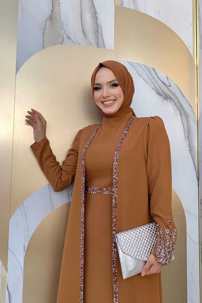 Bym Fashion Bym Stone Embroidery Detailed Vest Dress Suit 3838 Tan  - Image 4
