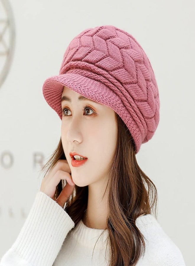 iSWEVEN Fashionable Woolen Visor Beanie Cap for Women | Girls - Pink (4017, Free Size) - Image 5
