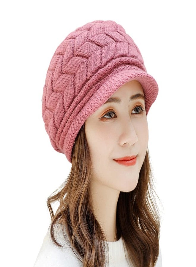 iSWEVEN Fashionable Woolen Visor Beanie Cap for Women | Girls - Pink (4017, Free Size) - Image 2
