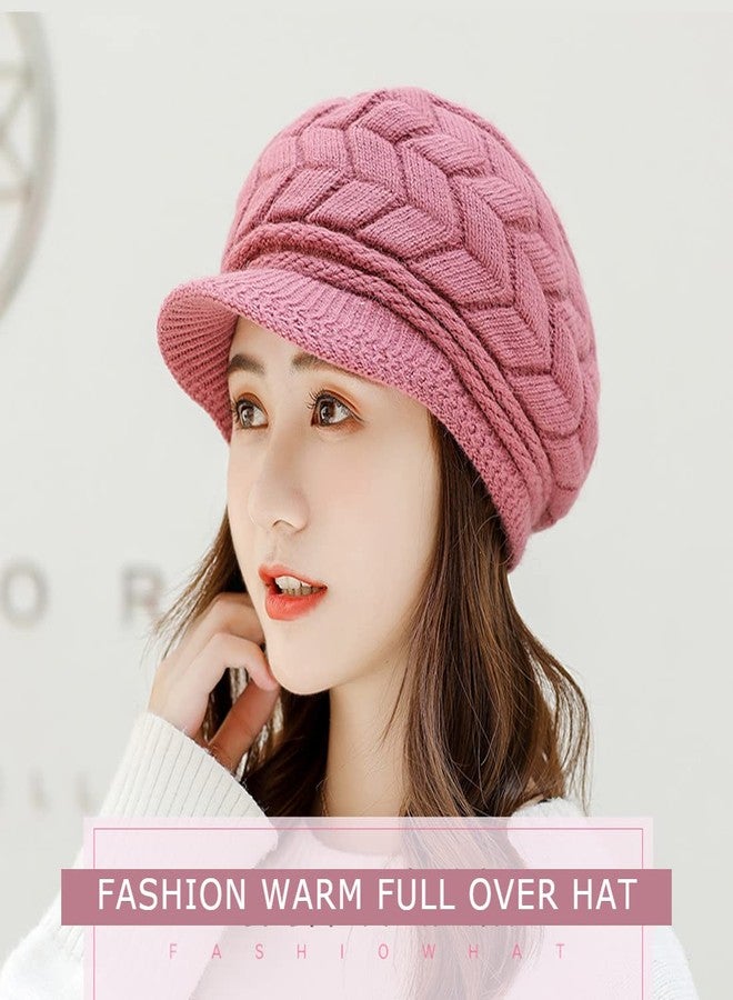 iSWEVEN Fashionable Woolen Visor Beanie Cap for Women | Girls - Pink (4017, Free Size) - Image 3