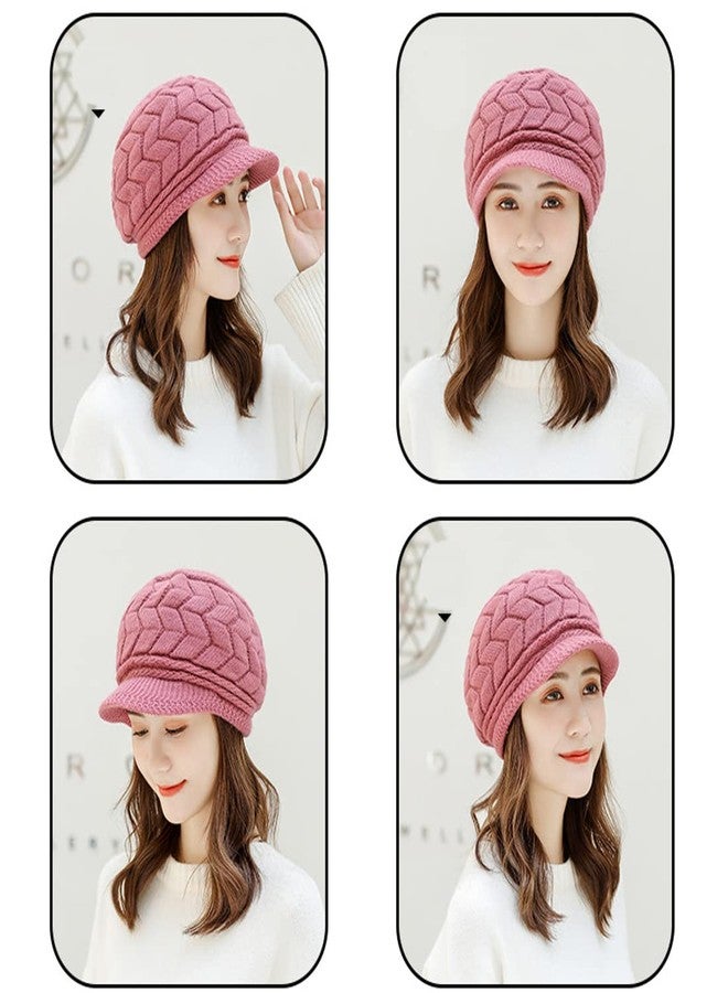 iSWEVEN Fashionable Woolen Visor Beanie Cap for Women | Girls - Pink (4017, Free Size) - Image 4