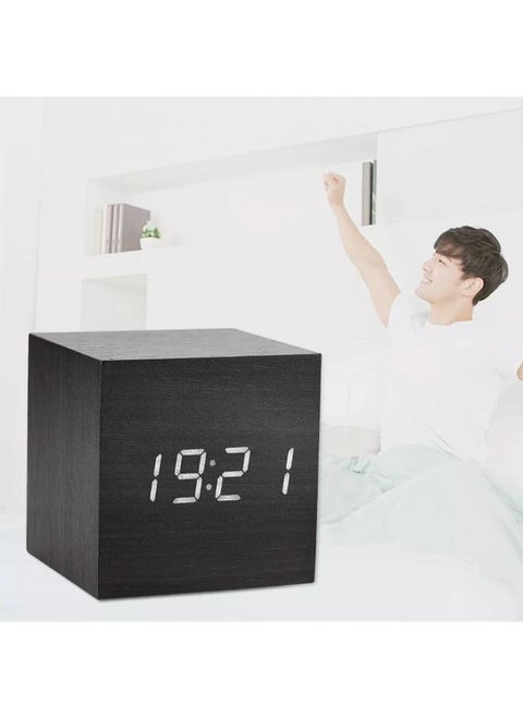 Digital LED Alarm Clock Wood Desk Clock Table Decor Glow Clock Home