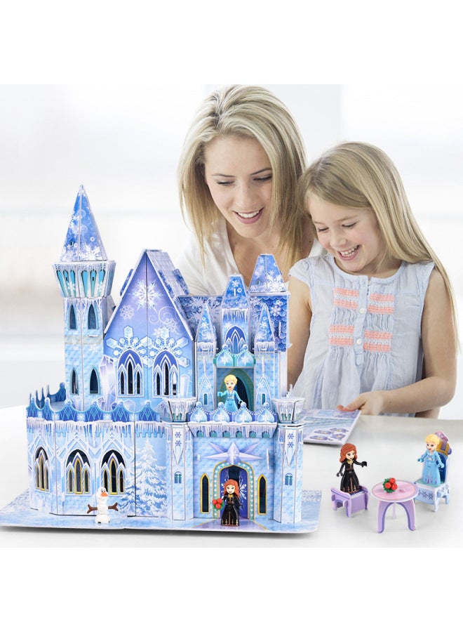 Three-dimensional Jigsaw Puzzle 3D Ice And Snow Castle Children And Girls Assembled Model Toys Girls Assembled With Plug-in Opening And Closing Hut 66 Gifts-Color:Puzzle Building Blocks Castle Lights - Image 3