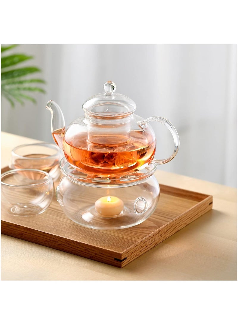HOME ZONE Teapot with Glass Burner & Removable Infuser 600ml (20.3 oz) Loose Leaf and Blooming Tea  Maker - Image 3