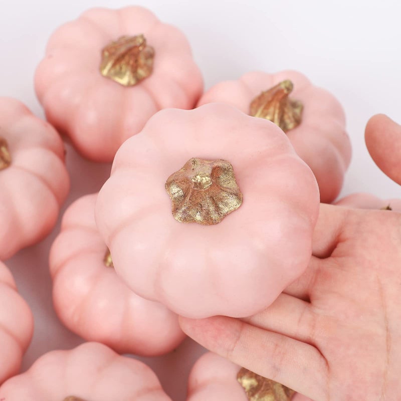 Whaline قرع صناعي من واهلين بالجملة - قرع وردي قديم - قرع واقعي مزيف من رغوة للزينة في الخريف والهالوين وحفلات المنزل واحتفالات عيد الشكر وزينة المطبخ وحفلات الزفاف (12 قطعة) - Image 3