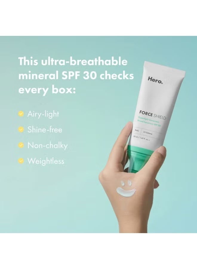 Hero Force Shield Superlight Sunscreen SPF 30 from Hero Cosmetics - Everyday SPF 30 for Acne-Prone Skin with Zinc Oxide, Green Surge, and Extremolytes, Fragrance Free and Reef Safe (50 ml) - Image 3