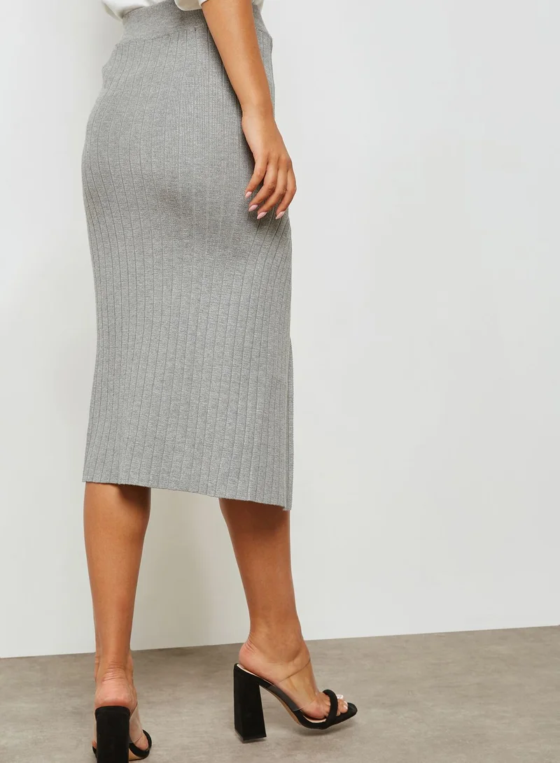 LUMIERE Ribbed Side Split Midi Skirt