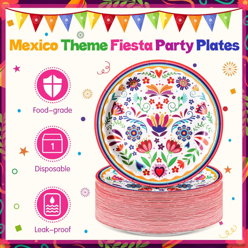 FillTouch 100 Pcs Mexican Paper Plates 7 Inch Disposable Fiesta Cake Dessert Plates Cinco De Mayo Party Decorations for Taco Tuesday Birthday Party Supplies(White Mandala) - Image 4