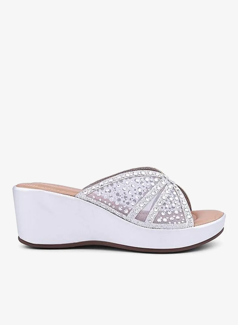 أيقون صنادل سهلة الارتداء مزينة بالكريستال