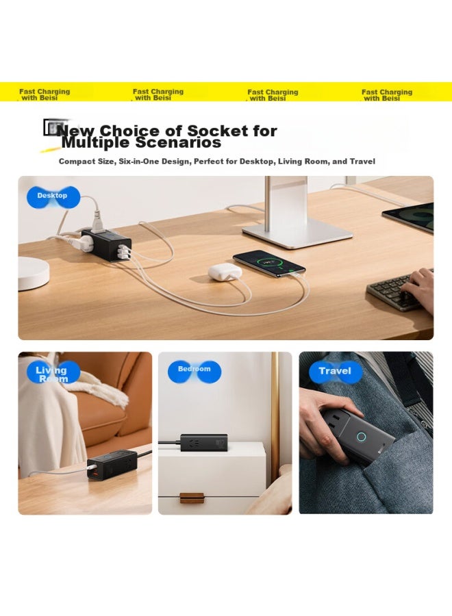 Baseus 20w Gan Charger Fast Charging Power Strip/extension Cord/outlet/power Board/extension Cord/portable Multi-functional Wired Desktop Charging Station/desk Socket - Image 5